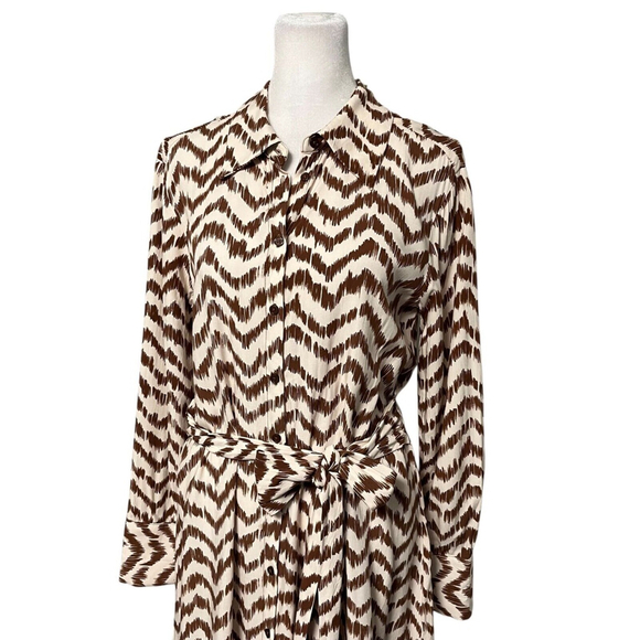 Mango Brown Print Belted Button Front Shirt Dress Size 4 - Picture 5 of 10